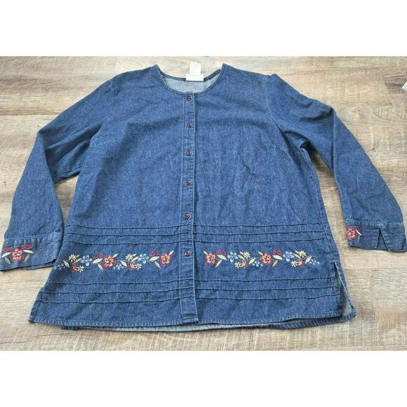 Blair Tops - Blair Jean button up top Women's size Large Cotton with Embroidery flowers denim